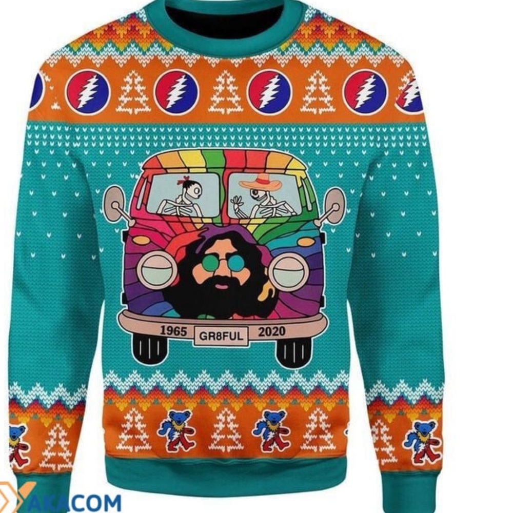 Merry Xmas Grateful Dead Bus Ugly Christmas Sweater (Unisex)